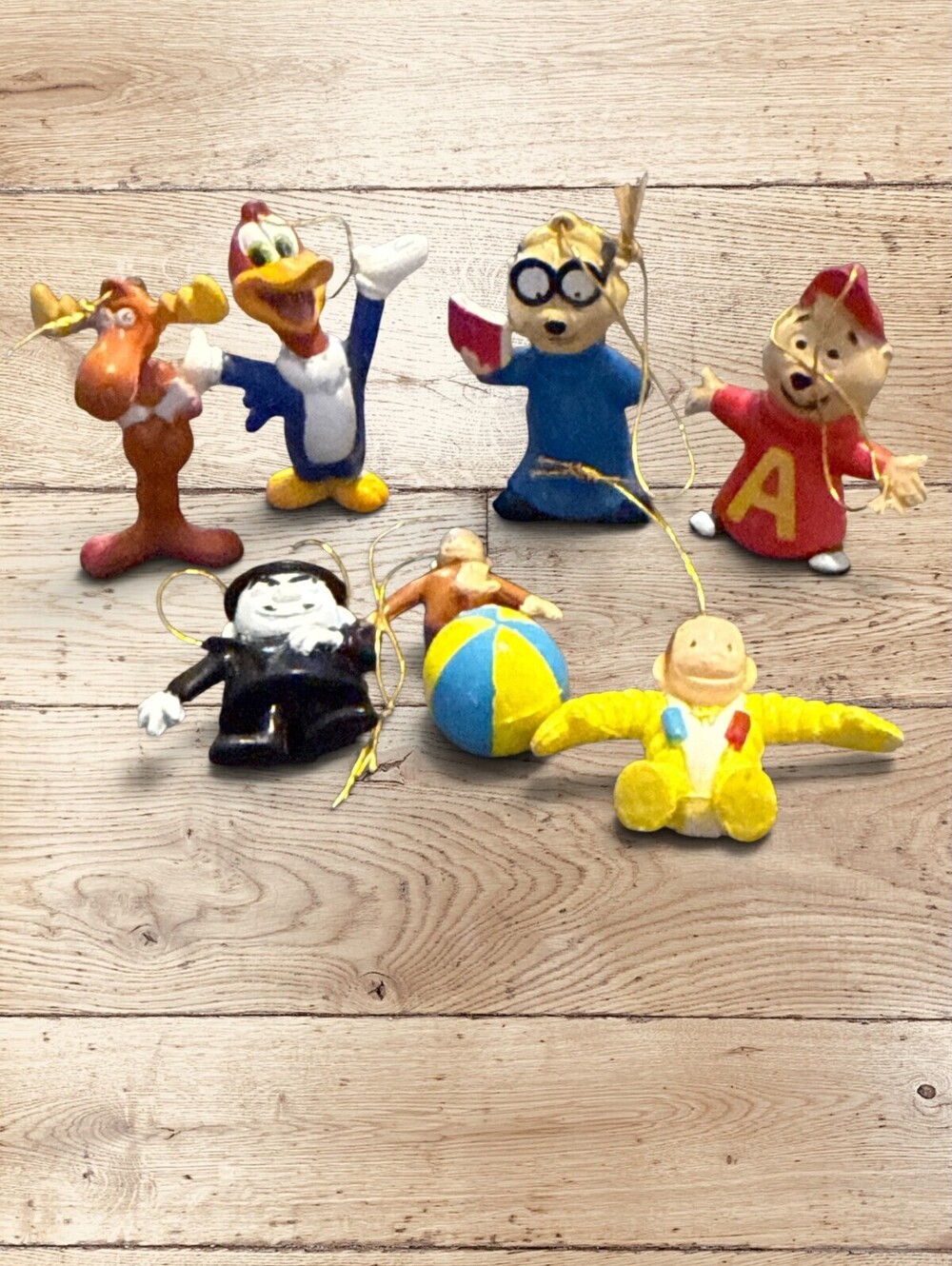 Vintage 90s Universal Studios Mini Ornaments Lot 7 Alvin Curious George Rocky